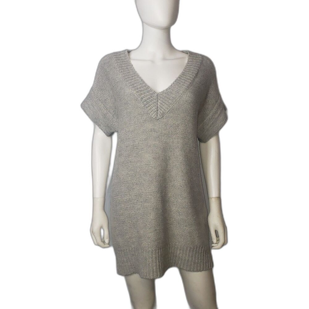 J. Crew Gray V Neck Short Sleeve Wool Alpaca Tunic Sweater Womens Size Small